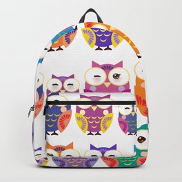 pattern - bright colorful owls on white background Backpack