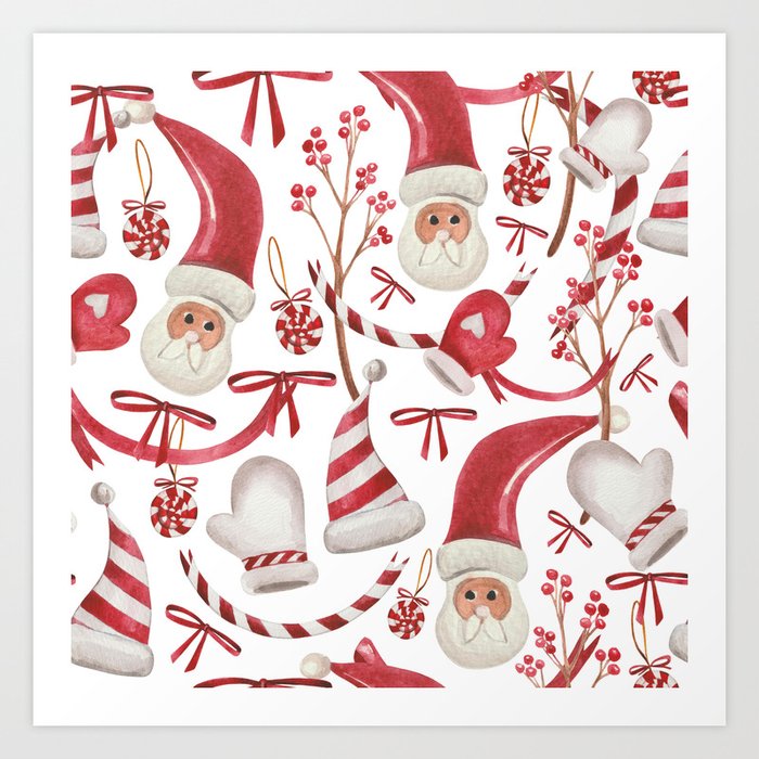 Christmas Watercolor Pattern 03 Art Print