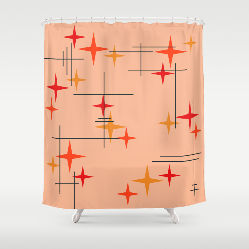 Mid Century Modern Stars Burnt Orange Shower Curtain