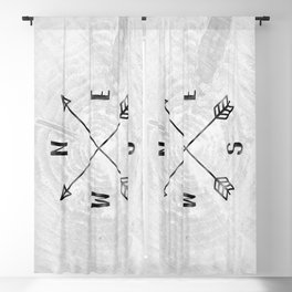 Black and White Wood Grain Compass Blackout Curtain