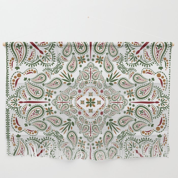 Green Paisley Mandala Print Mosaic Flower Lover Pattern Wall Hanging