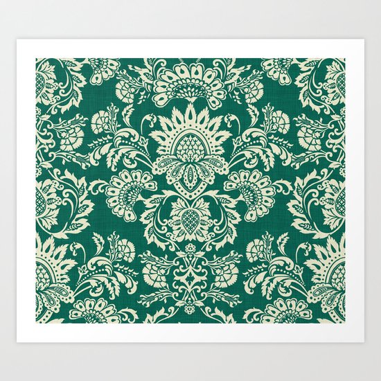 Damask vintage in green Art Print