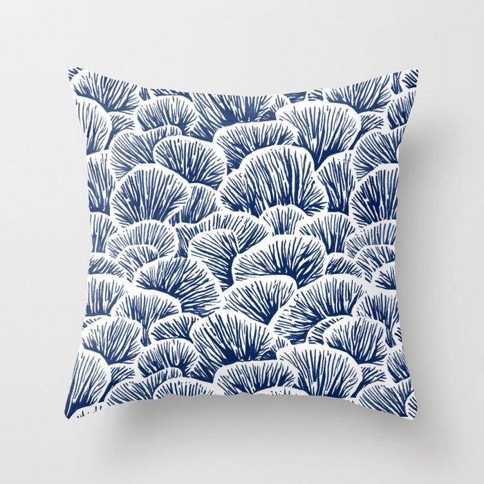 Mushroom Pattern - Dark Blue Throw Pillow