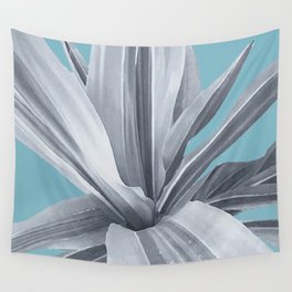 Grey Leaves. Tropical blue. Wall Tapestry