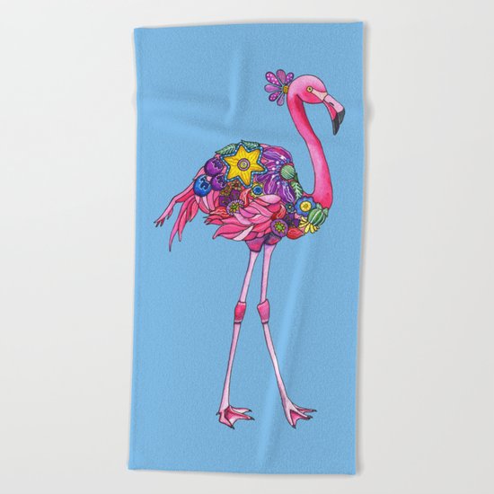 Fancy Felicity Flamingo (Blue) Beach Towel
