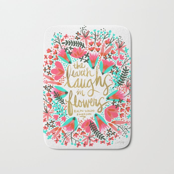 The Earth Laughs in Flowers – Pink & Gold Bath Mat