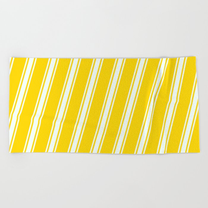 Yellow and Mint Cream Colored Stripes/Lines Pattern Beach Towel