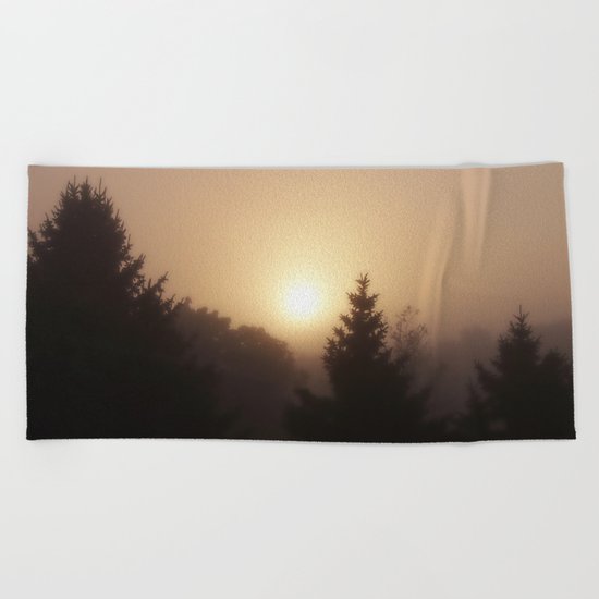 Sunrise Through Morning Fog Beach Towel