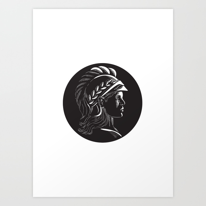 Minerva Head Side Profile Oval Woodcut Art Print By Patrimonio Society6,Simple Cool Drawings Of Crosses