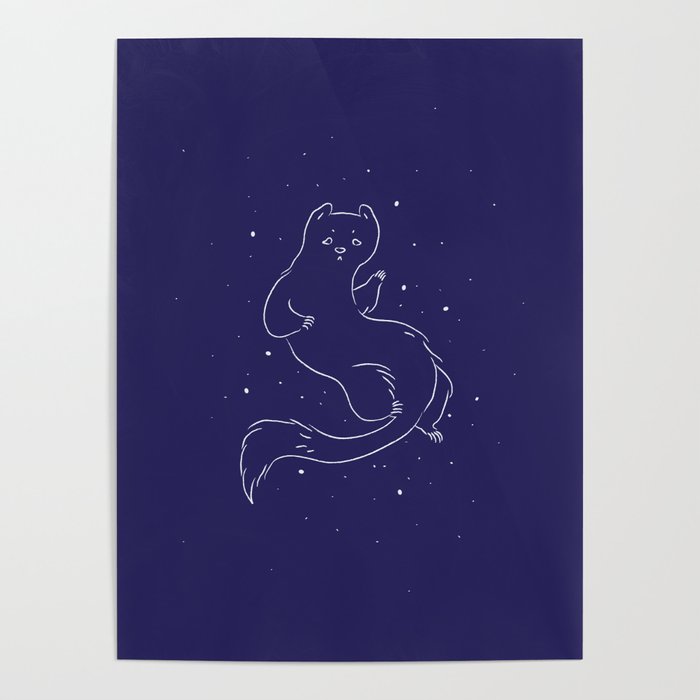 Arctic ferret in a winter starry night Poster