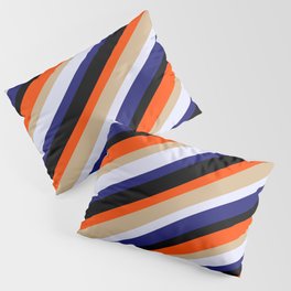 [ Thumbnail: Eyecatching Red, Tan, Lavender, Midnight Blue, and Black Colored Lines/Stripes Pattern Pillow Sham ]