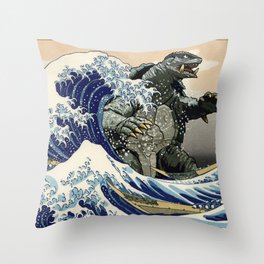 Kaiju Gamera In The Great Wave Throw Pillow