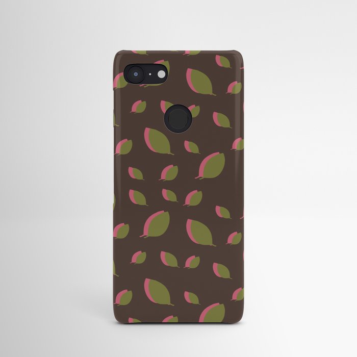 Green pink leaves on brown Android Case