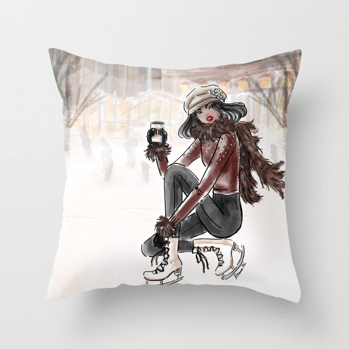 Bryant Park Ice Skating Girl Throw Pillow