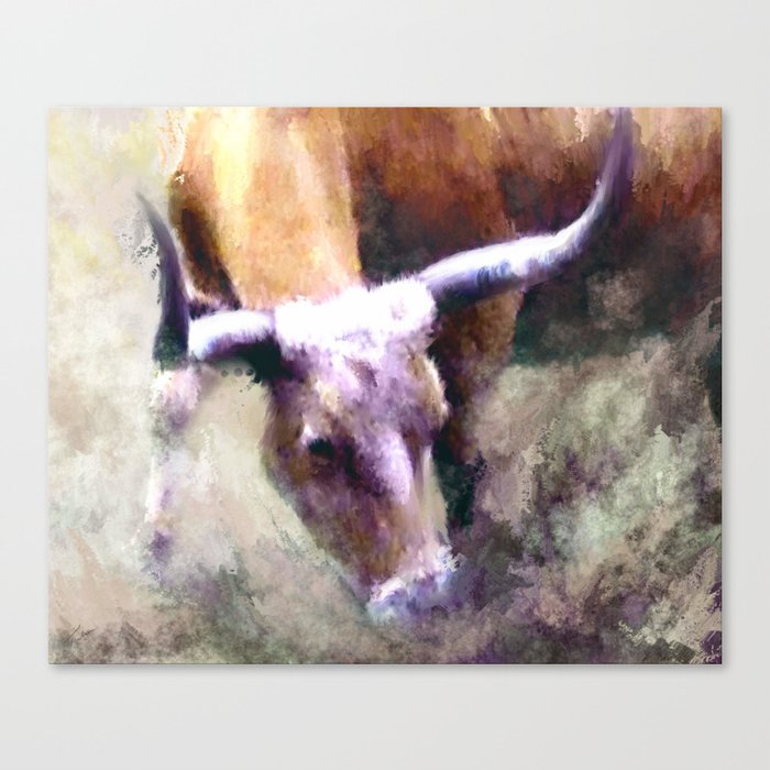 Texas Longhorn Cattle Art Rumble Ready Canvas Print By