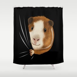 Guinea Pig Animal Coming From Inside Shower Curtain