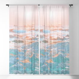 rocky sunset impressionism painted realistic scene Sheer Curtain