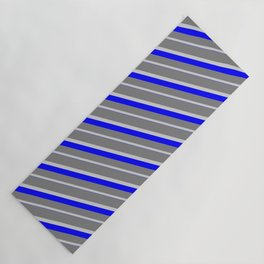 [ Thumbnail: Grey, Light Grey & Blue Colored Striped/Lined Pattern Yoga Mat ]