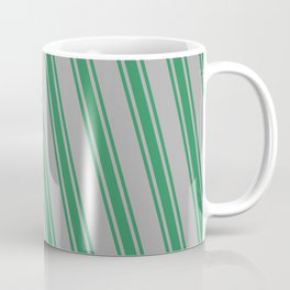 [ Thumbnail: Dark Gray and Sea Green Colored Stripes/Lines Pattern Coffee Mug ]