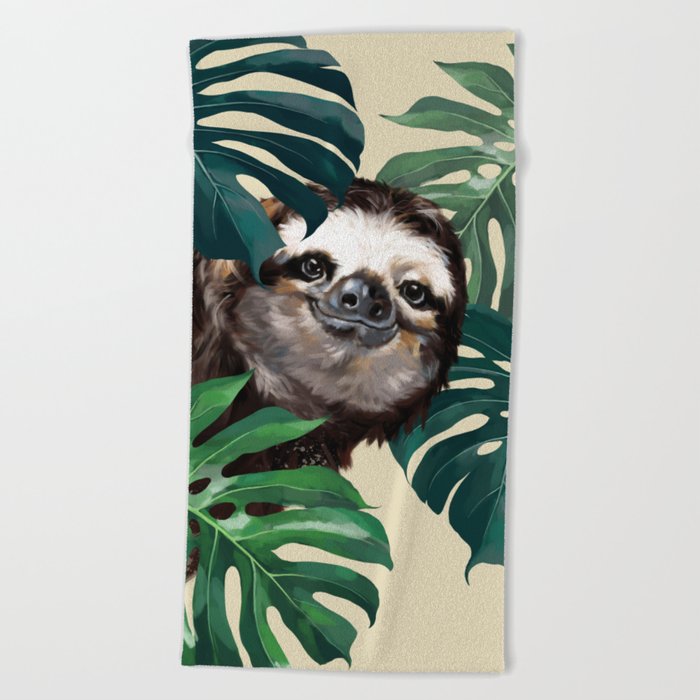Sneaky Sloth with Monstera Beach Towel