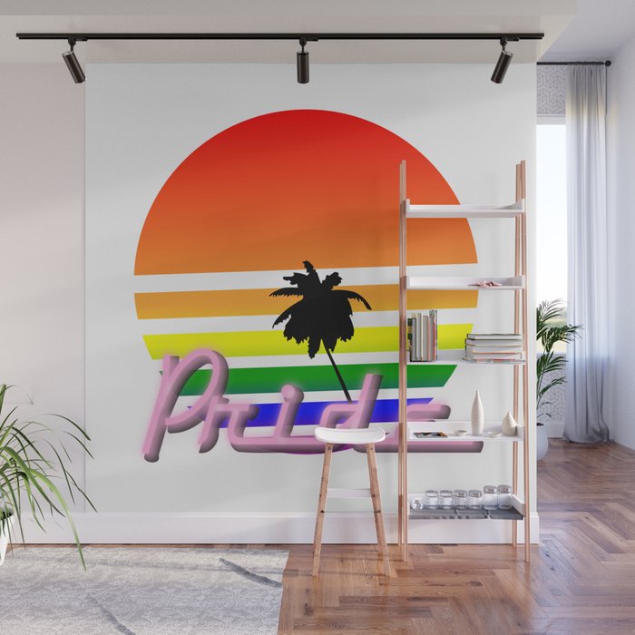 Pride in Neon: Rainbow and Palm Tree Wall Mural