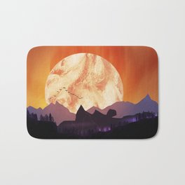 Sunset lighting up the mountains and the forest Bath Mat | Dreamy, Environment, Forests, Landscape, Purplemountain, Digital, Purple, Sunset, Forest, Autumnal 