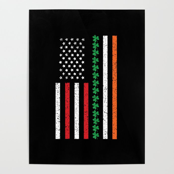 American Flag Irish Shamrock Saint Patrick's Day Poster