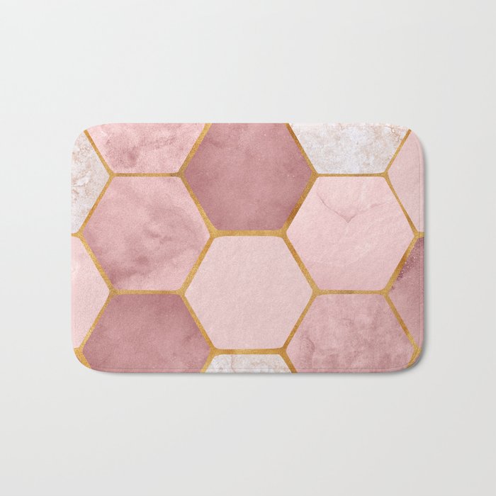 Pink and Gold Hexagon Quartz Bath Mat