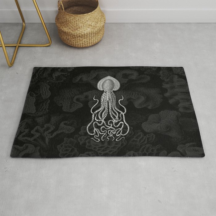 Squid1 Black White Square Rug By Mechanicalwhispers Society6
