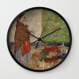 Astonishment of the Wouze Mask grotesque art portrait of death by James Ensor Wall Clock