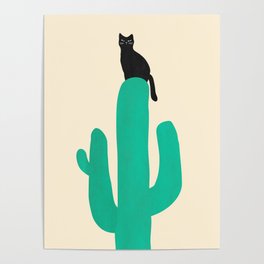 Cat on cactus Poster