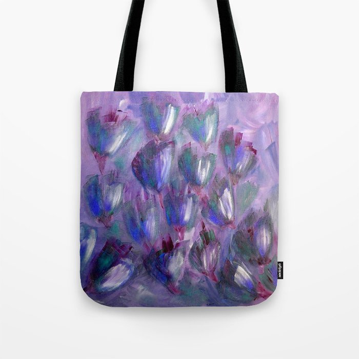 Purple, Red and Blue Abstract Flowers Tote Bag