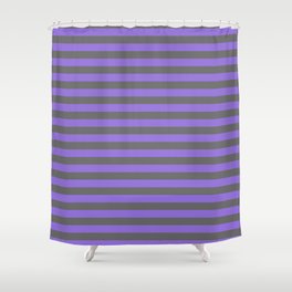 [ Thumbnail: Dim Grey and Purple Colored Pattern of Stripes Shower Curtain ]