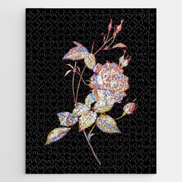 Floral Blood Red Bengal Rose Mosaic on Black Jigsaw Puzzle