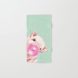 Bubble Gum Sneaky Baby Pig in Green Hand & Bath Towel