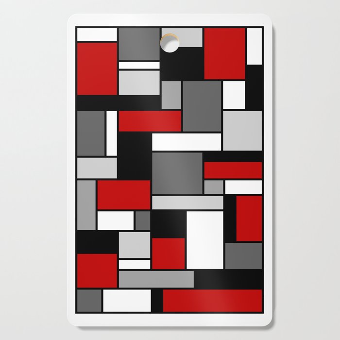 Mid Century Modern Color Blocks in Red, Gray, Black and White Cutting Board
