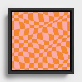 Warped Checkered Pattern (orange/pink) Framed Canvas