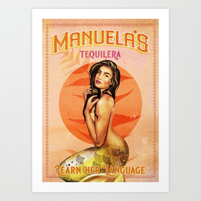 "Manuela's Taquilera: Learn Her Language" Cool Vintage Pinup Girl Mermaid Poster Art Art Print