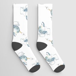 Narwhal in the bathroom painting watercolour Socks