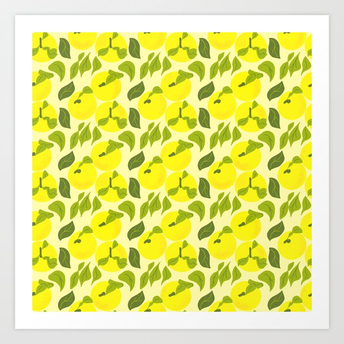 Yellow Yuzu Fruit Retro Modern Pattern Art Print