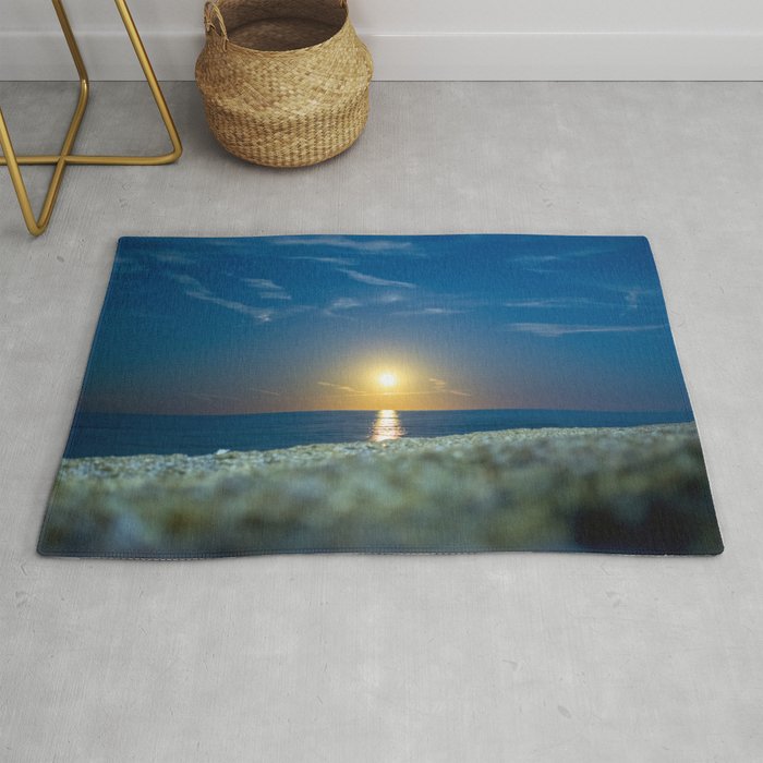 Watch Hill, Rhode Island twilight ocean sunset beach against mirrored blue waves color photograph / photography Rug