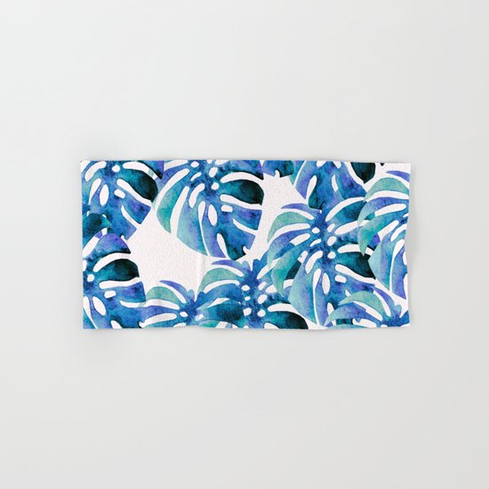 Monstera Pattern Blue Hand & Bath Towel