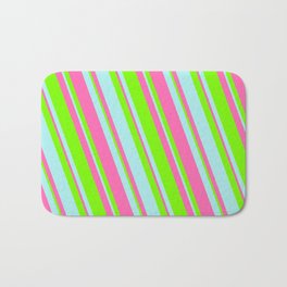 [ Thumbnail: Green, Turquoise & Hot Pink Colored Lines Pattern Bath Mat ]