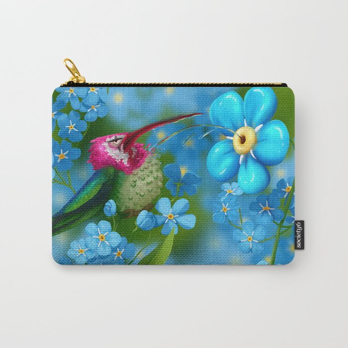 Clown hummingbird and forget me not flowers Carry-All Pouch
