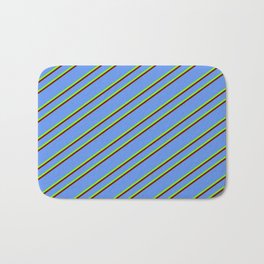 [ Thumbnail: Cornflower Blue, Green, and Maroon Colored Stripes/Lines Pattern Bath Mat ]