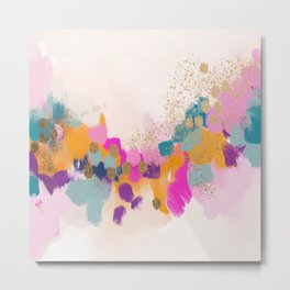 Abstract- `pink, orange, gold Metal Print | Gold, Colourful, Rainbowabstract, Rainbow, Modern, Blooming, Violet, Pinkandorange, Painting, Multicolour 