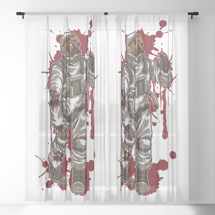 Zombie Astronaut Horror Galaxy Halloween Sheer Curtain By