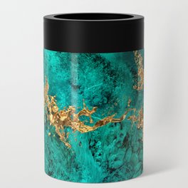 Emerald Jade Gold Splatter Abstract Can Cooler