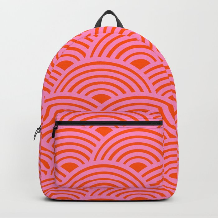 Japanese Wave Seigaiha Pink And Orange Wave Pattern Minimal Abstract Modern Decor Backpack