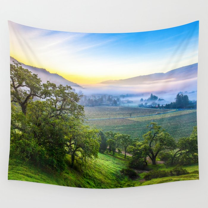First Light Over Misty Napa Valley Wall Tapestry by Susan Taylor 